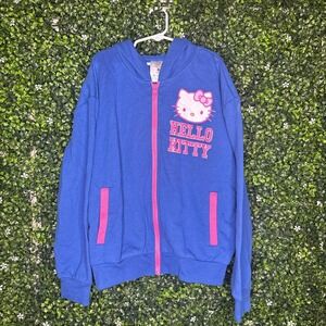 Blue Hello Kitty zip-up hoodie with pink accents
